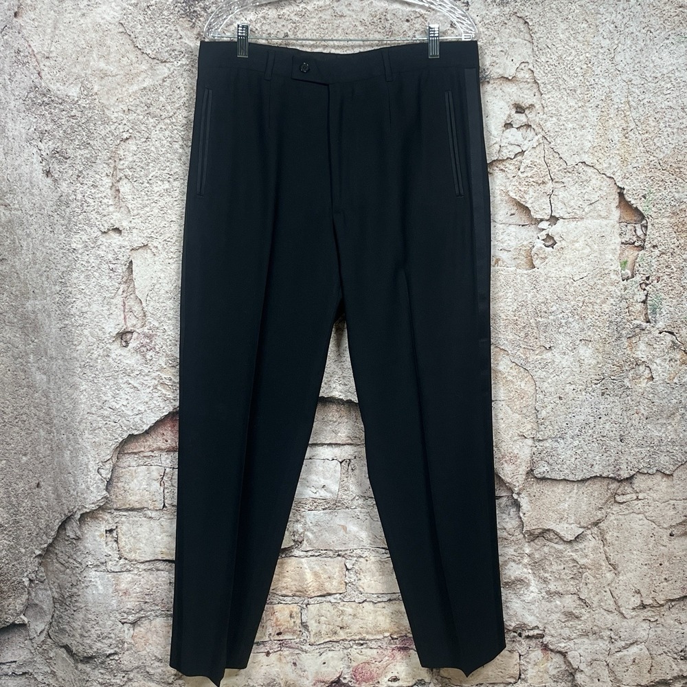 Dolce & Gabbana Men's US 35x31 Black 100% Virgin Wool Trim Tuxedo Pants